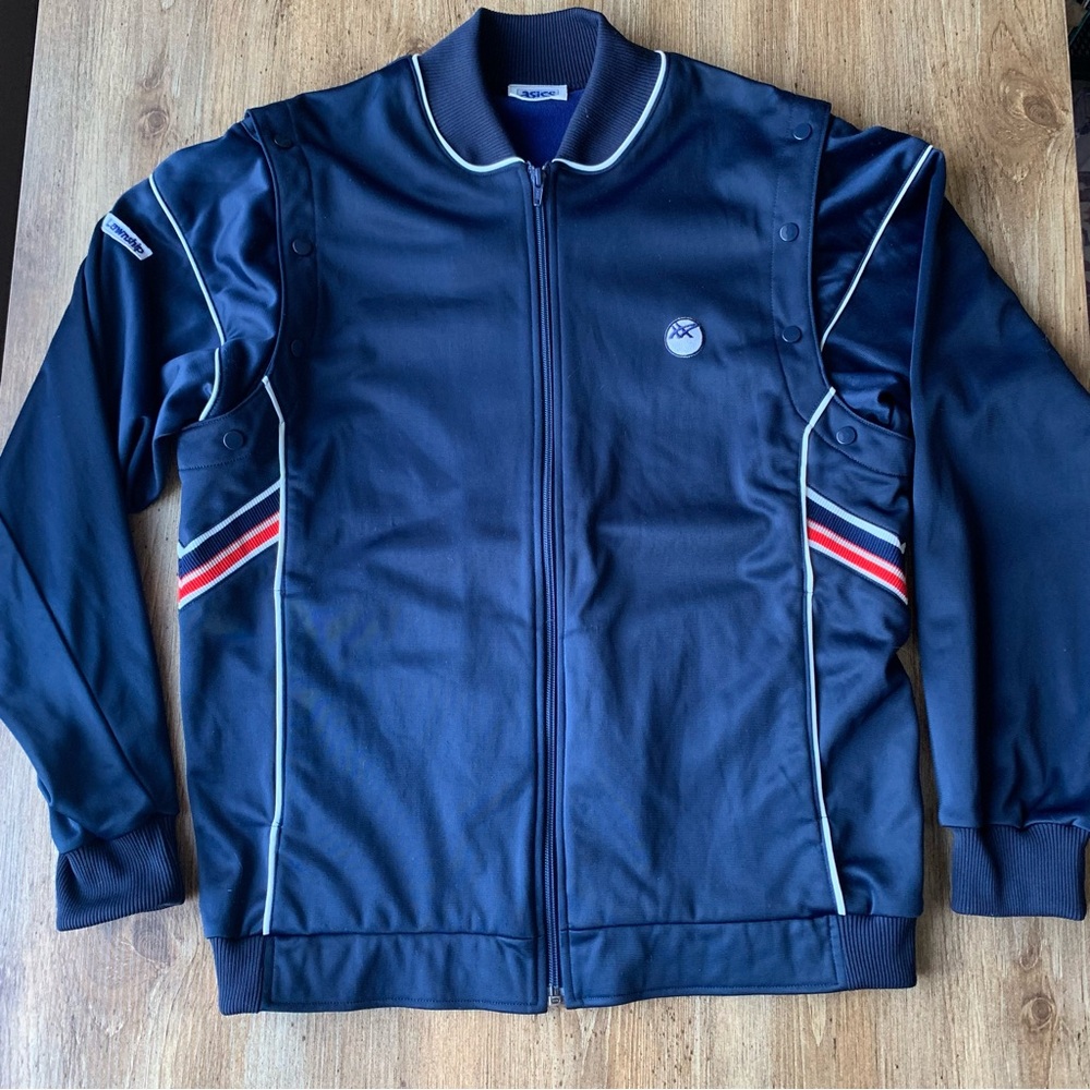 Vintage ASICS Made In Japan Track Jacket Large Removable Snap Sleeves Vest 90s